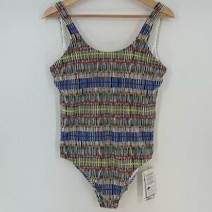 NWT Athleta QuickDri Prismatic Scoop One-Piece Multi Color Swimsuit Size Medium